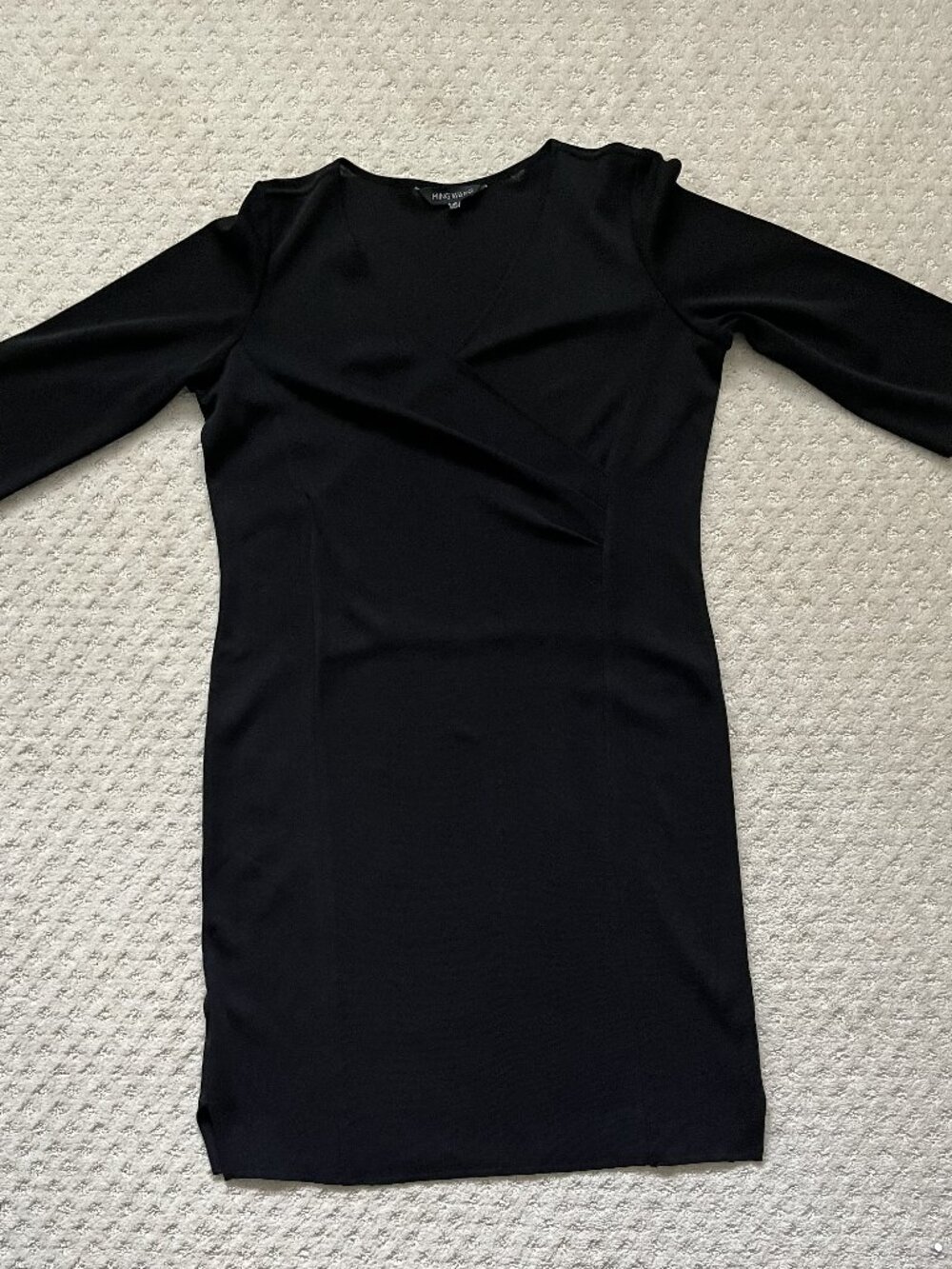 Ming Wang Little Black Wrap Knit Dress 3/4 Sleeves Midi M